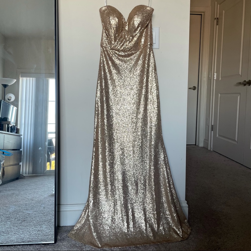 Gold Sequin Strapless Evening Gown